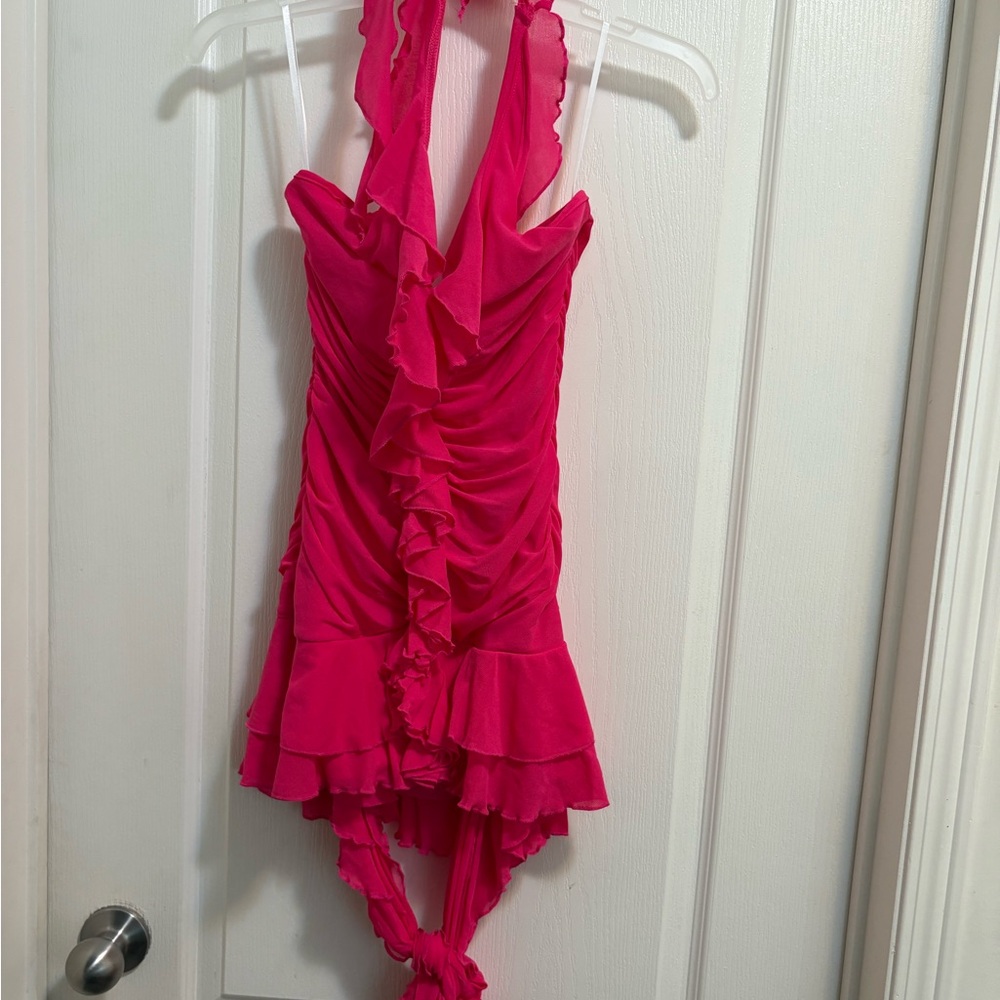 Pink Ruffled Mini Dress NWOT - Picture 4 of 6